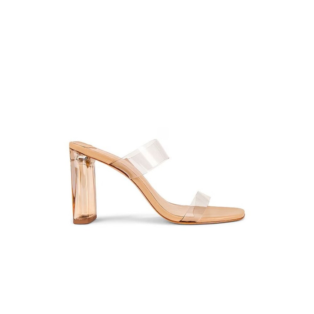 SCHUTZ Clear PVC Two-Strap Block Heel Sandal with Nude Base